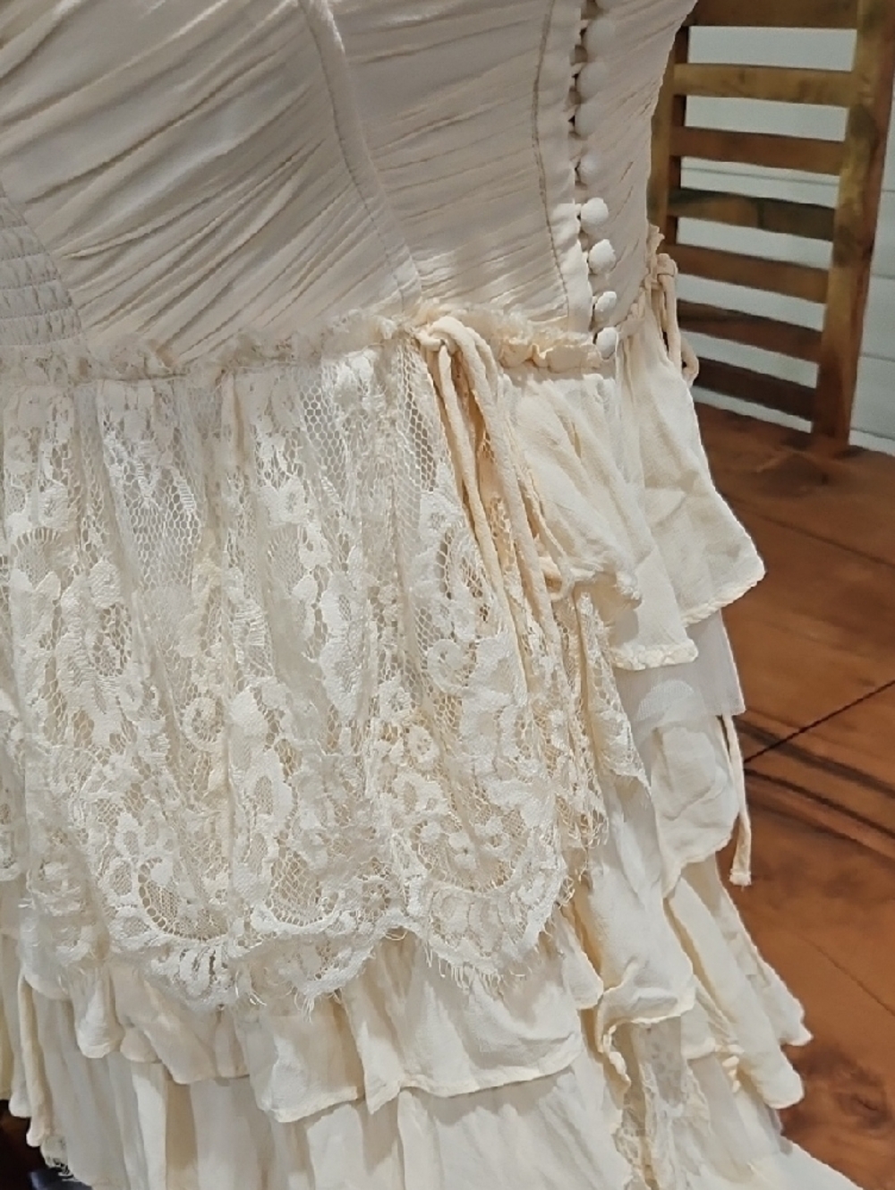Anthropologie Cream Ruffle Tiered Maxi Dress Sz Small. Euc - Picture 5 of 7